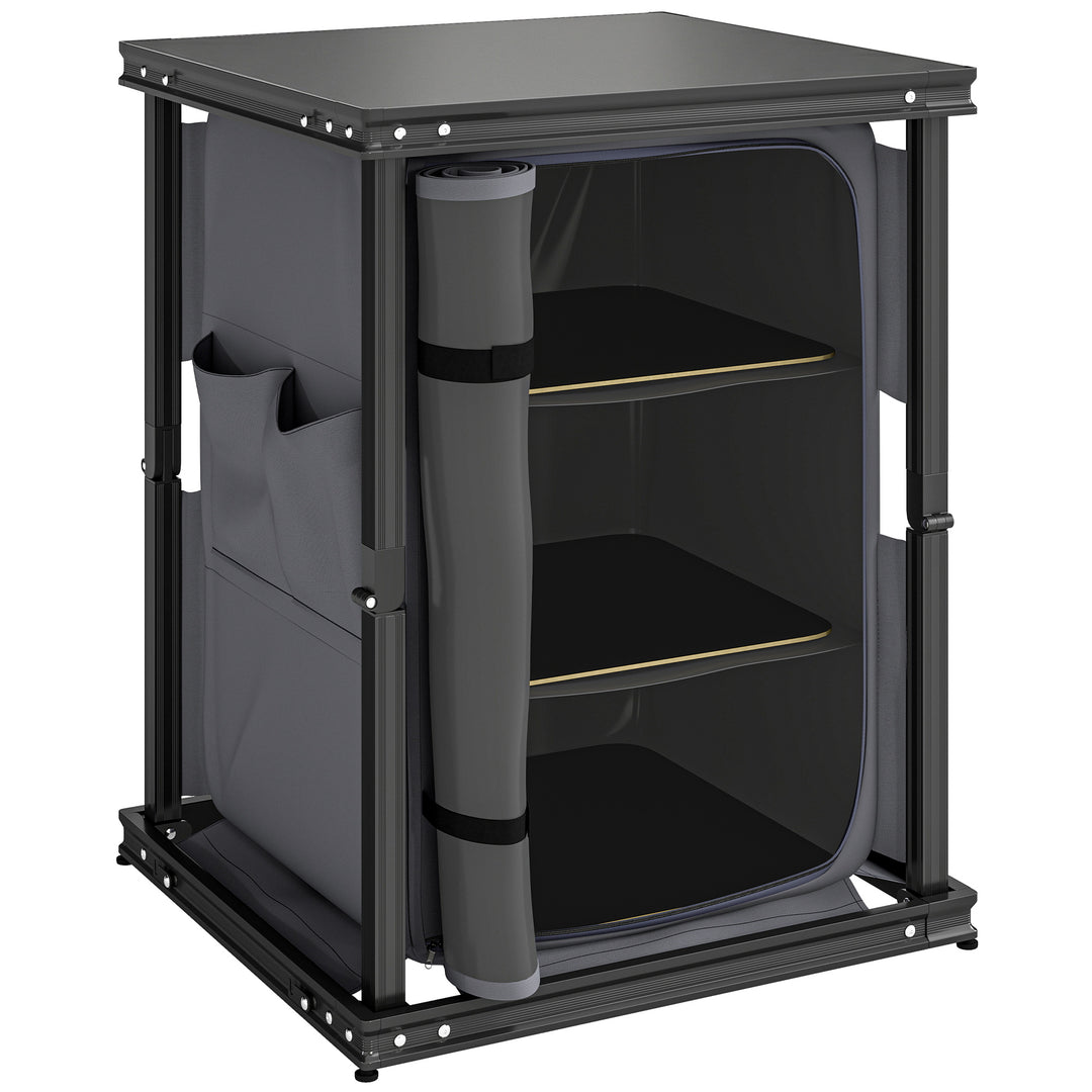 Camping Camping Cupboards, Folding Portable Kitchen Table with 3-Tier 