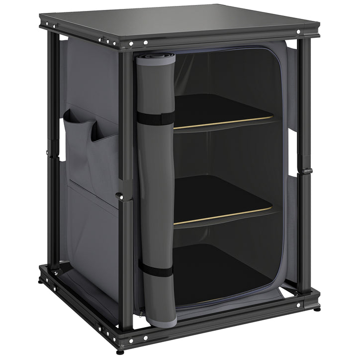 Camping Camping Cupboards, Folding Portable Kitchen Table with 3-Tier 