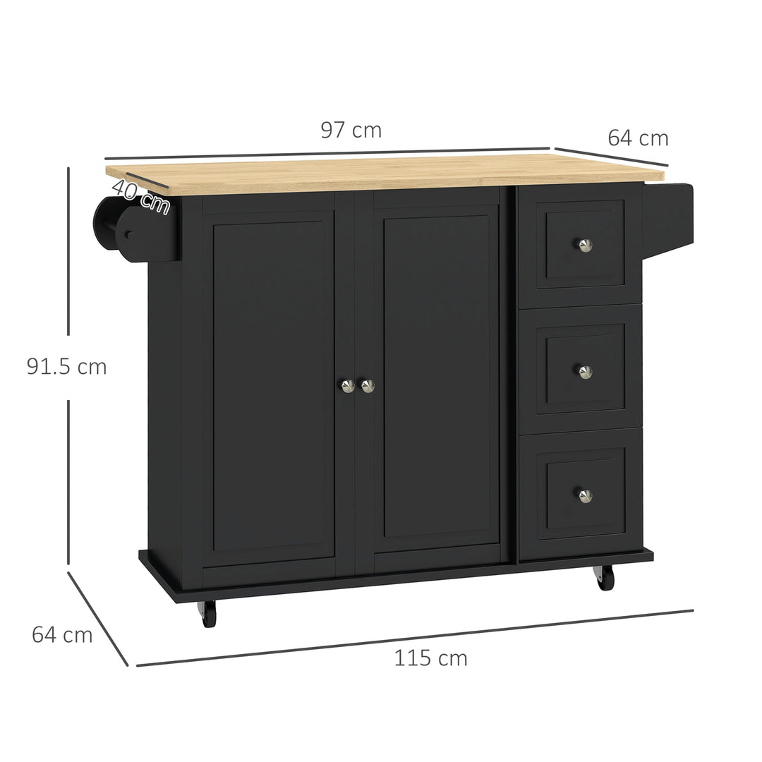 Kitchen Island with Drop Leaf, Rolling Kitchen Storage Trolley on Whee