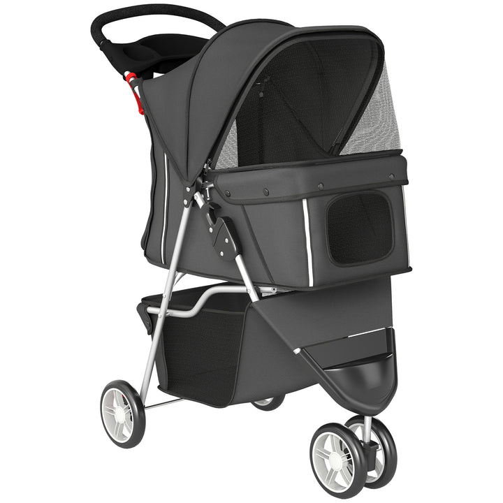 Dog Stroller, 3 Wheels Foldable Pet Stroller with Adjustable Canopy, S