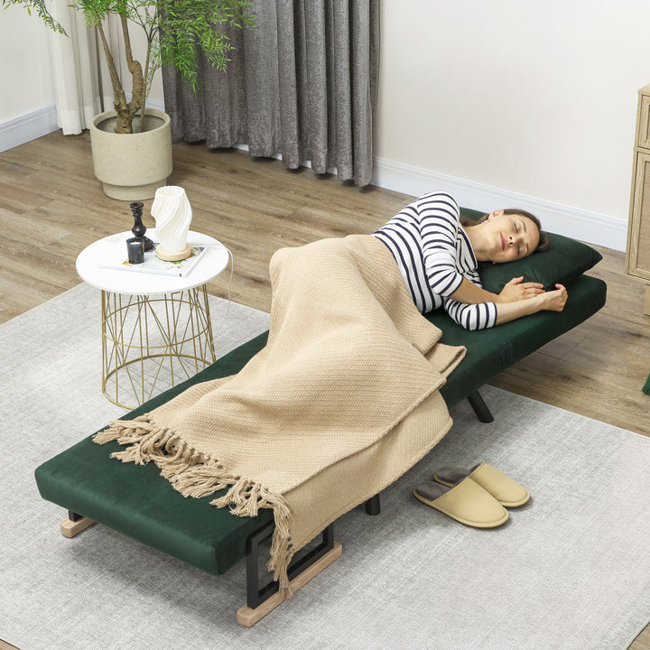 4-in-1 Velvet-Feel Single Chair Bed, with Pillow - Green