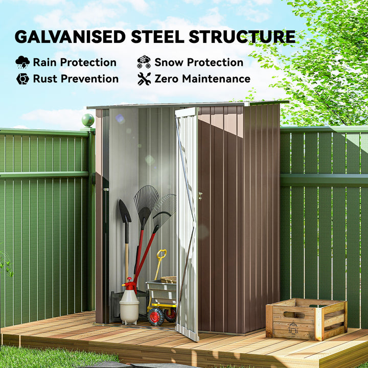 5ft x 3ft Metal Garden Storage Shed, Outdoor Tool Shed with Sloped Roof, Lockable Door for Tools, Equipment, Brown
