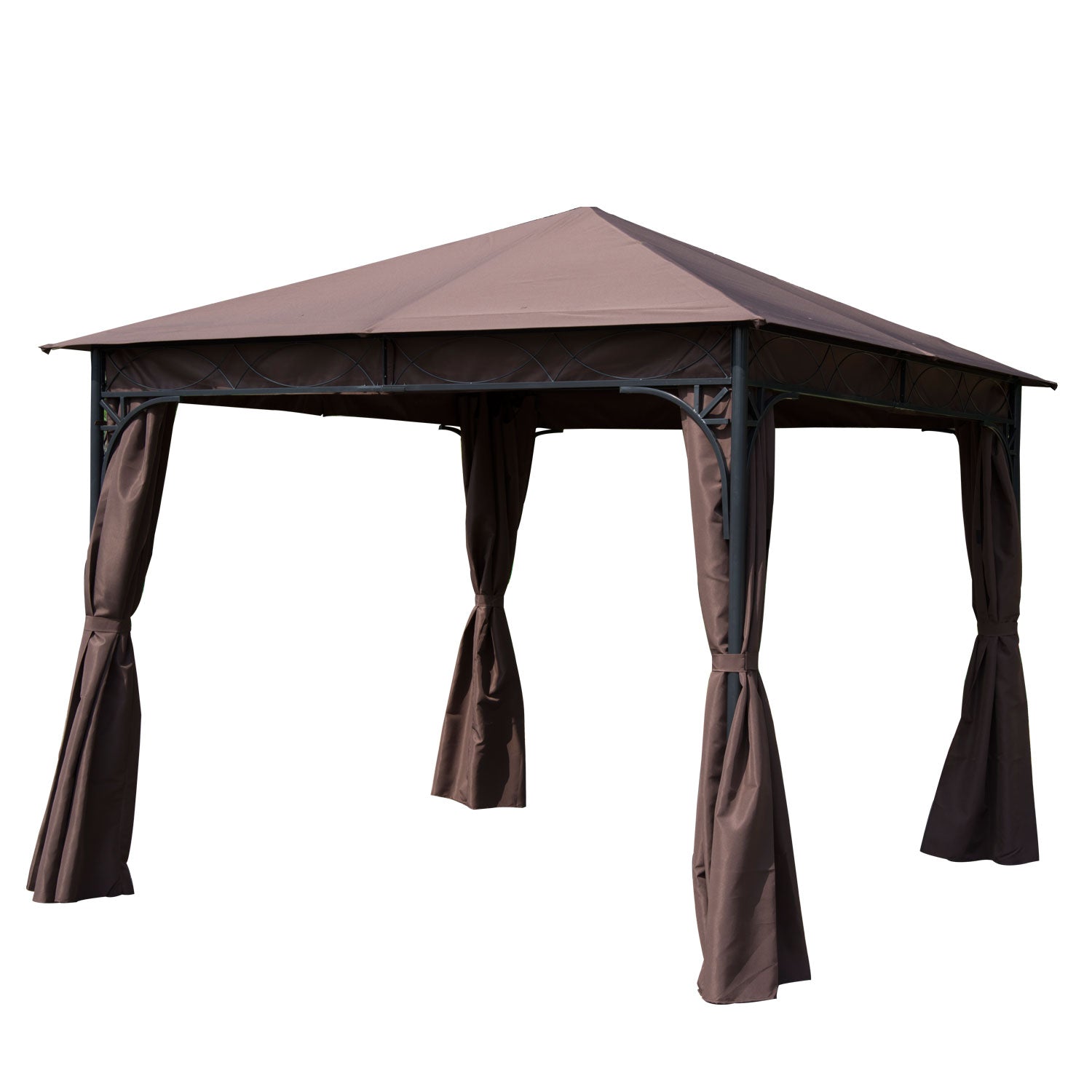 3 x 3(m) Garden Gazebo, Outdoor Gazebo Canopy Shelter with Curtains and Steel Frame for Lawn, Yard and Deck, Coffee