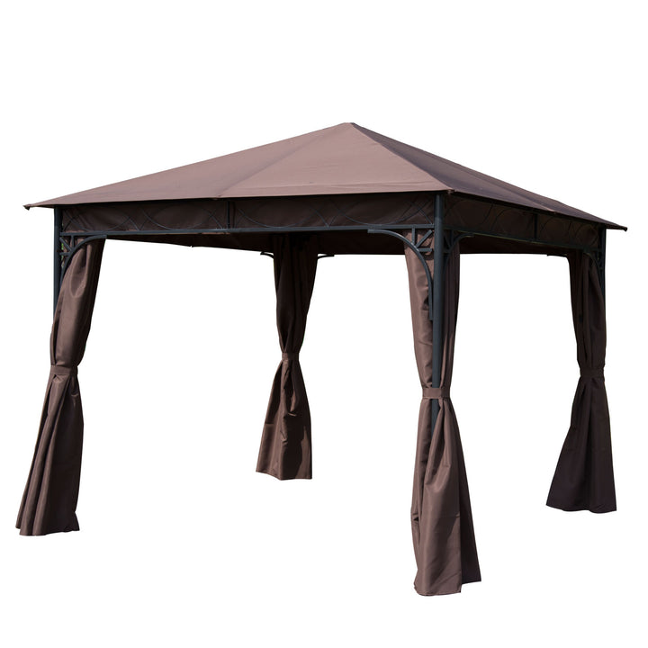 MCL 3 x 3(m) Garden Gazebo, Outdoor Gazebo Canopy Shelter with Curtains and Steel Frame for Lawn, Yard and Deck, Coffee