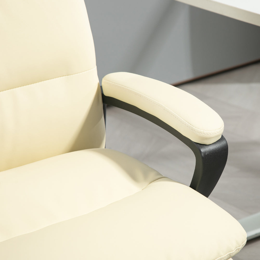 Office Chair, PU Leather Computer Desk Chair Office Chair with Adjustable Height and Swivel Rolling Wheels for Work Study, Cream White