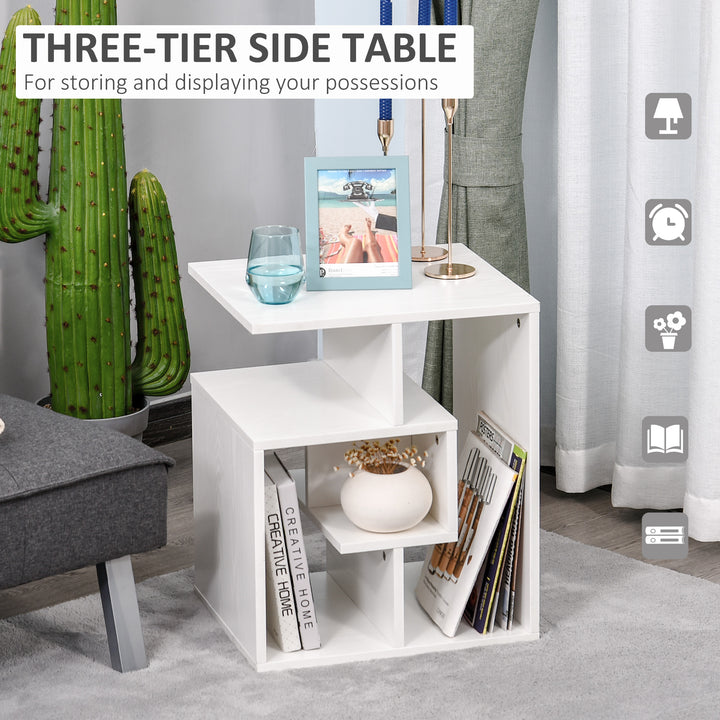 HOMCOM 3 Tier Side Table, Open Storage Shelves End Table, Living Room Coffee Table Organiser, White | Aosom UK