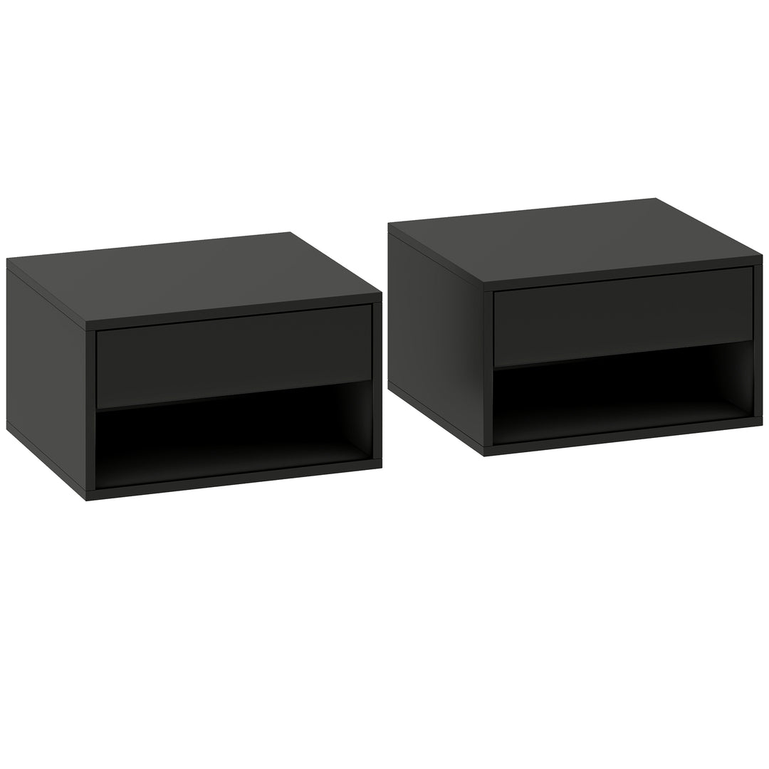 Floating Bedside Tables Set of 2, Wall Mounted Nightstand, Black