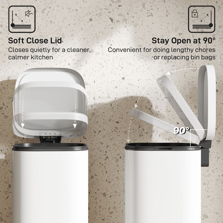 MCL 30L Kitchen Bin, Compact Pedal Bin with Soft-Close and Stay-Open Lid, Removable Bucket for Kitchen, Home, Office, Cream