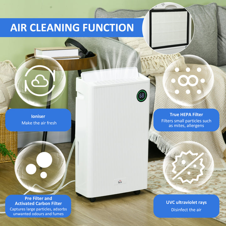 HOMCOM 5500mL Portable Dehumidifier with Air Purifier, UVC, Ioniser, 24H Timer, 5 Modes, 16L/Day, for Home Laundry, White