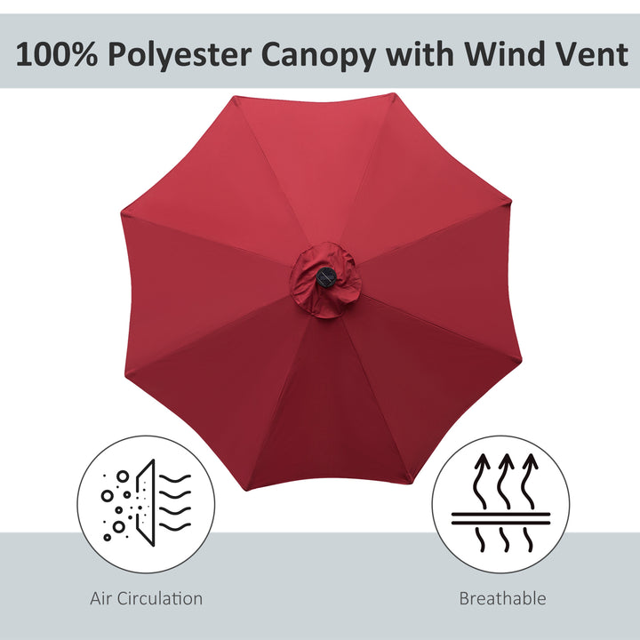 2.7m Patio Garden Umbrella Outdoor Parasol with Tilt Crank and 24 LEDs Lights (Red)