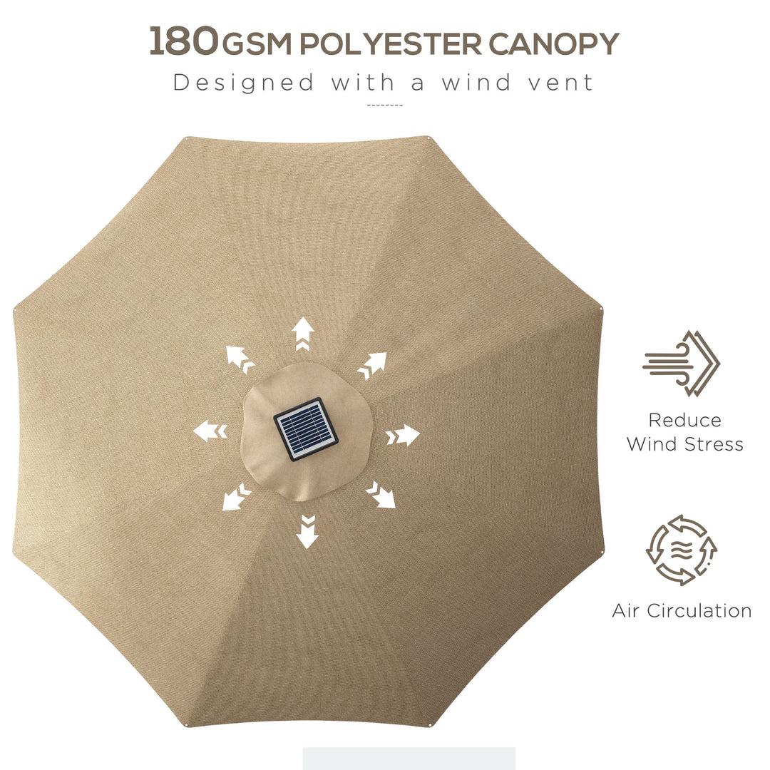 3m Parasol, with Solar-Powered LED Lights - Khaki