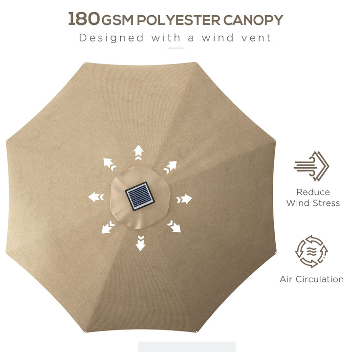 3m Parasol, with Solar-Powered LED Lights - Khaki