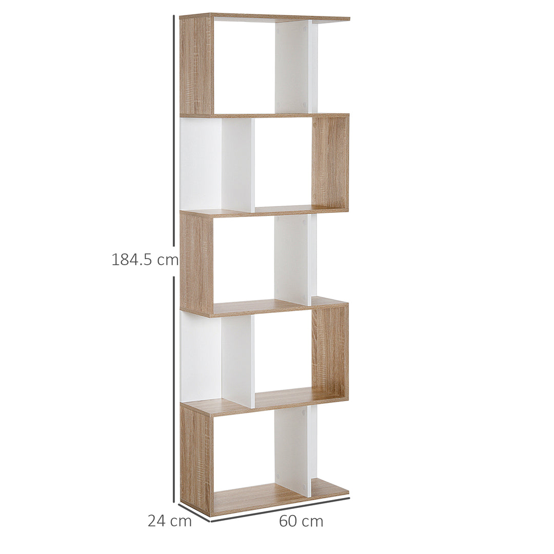 HOMCOM 5-tier Bookcase Storage Display Shelving S Shape design Unit Divider White | Aosom UK