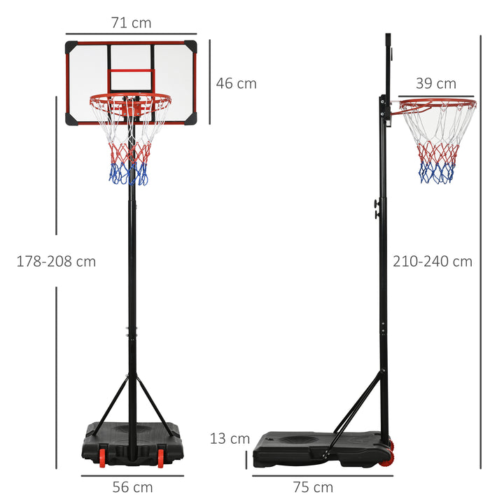 SPORTNOW Height Adjustable Basketball Hoop and Stand for Kids with Sturdy Backboard and Weighted Base, Portable on Wheels, 1.8-2m | Aosom UK