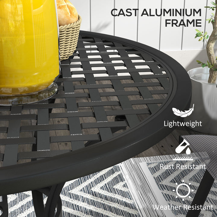 Outsunny Bistro Table, Cast Aluminium with Umbrella Hole, 85cm Round, for Balcony, Poolside, Black