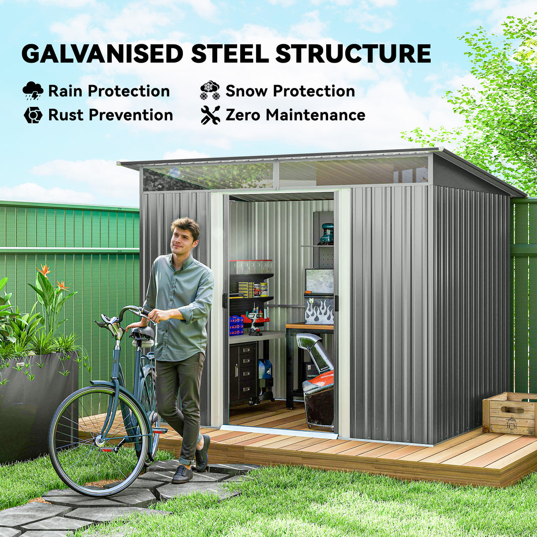 9ft x 6.5ft Garden Storage Shed with Top Window, Metal Outdoor Shed To