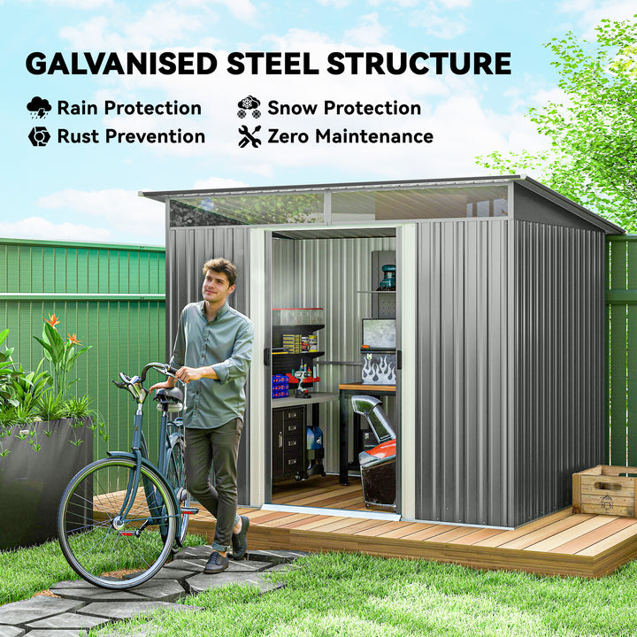 9ft x 6.5ft Garden Storage Shed with Top Window, Metal Outdoor Shed To