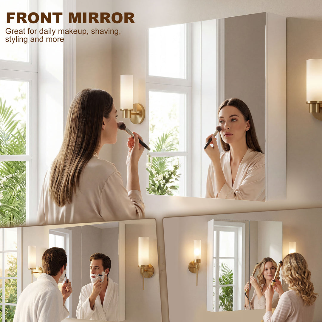Wall Mounted Bathroom Mirror Storage Cabinet w/ Door Adjustable Shelf,