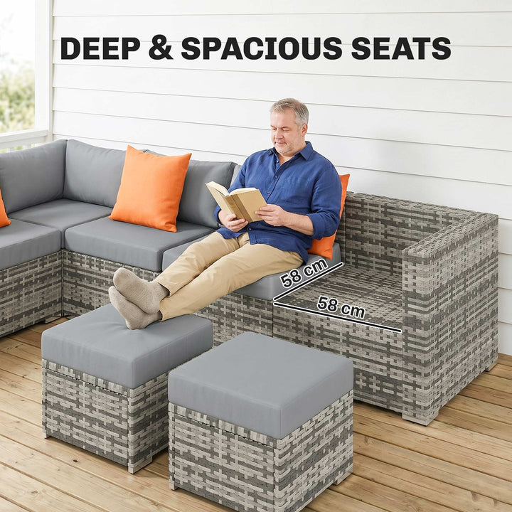 10 Piece Rattan Garden Furniture Set, 3 Corner Sofas with 3 Chairs, 3 