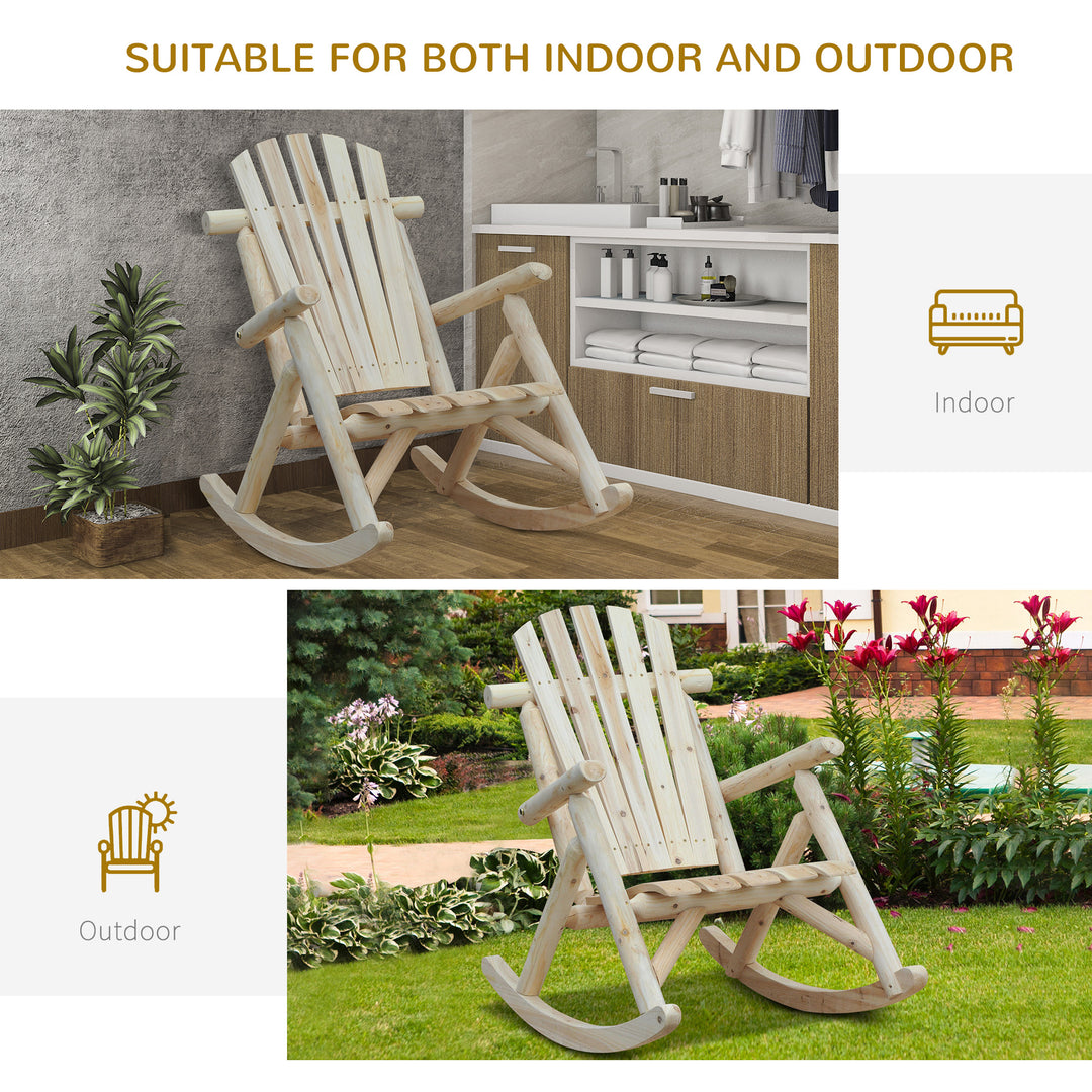 2 Piece Adirondack Chair Cedar Wood Ergonomic Rocking Chair Porch Rocker Garden Traditional - Burlywood