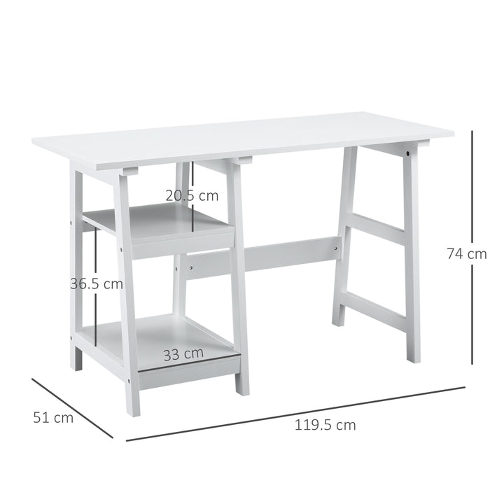 HOMCOM Study Table with Bookshelf, Compact Computer Desk with Storage Shelves, PC Workstation for Home Office, White.