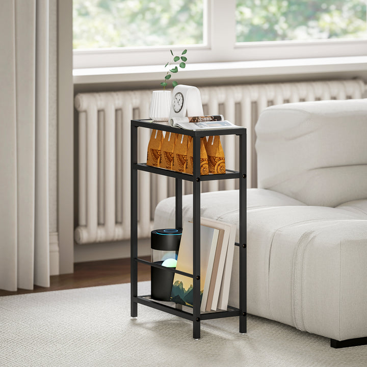 3-Tier Side Table, Narrow End Table with Storage Shelf and Tempered Gl