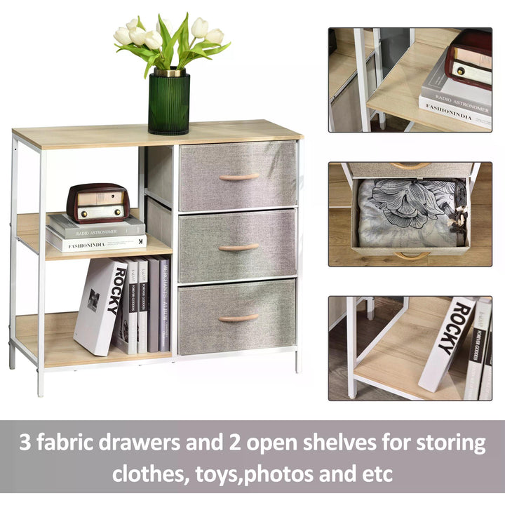 HOMCOM Storage Dresser with 3 Fabric Drawers & 2 Display Shelves, Chest of Drawers for Living Room, Bedroom, Hallway, Beige | Aosom UK