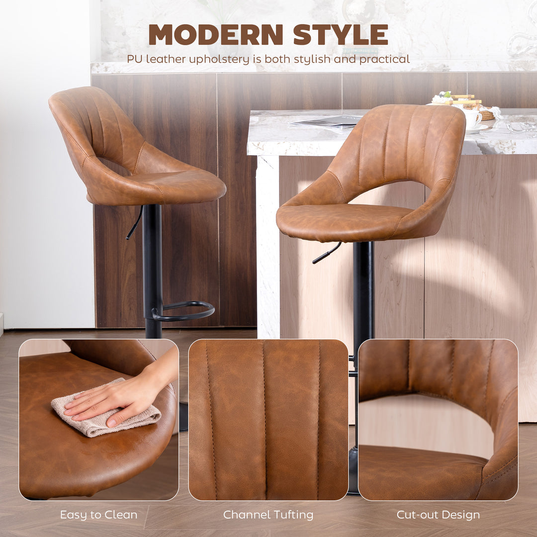 Bar Stools Set of 2, PU Leather Swivel Barstools with Backrest and Foo