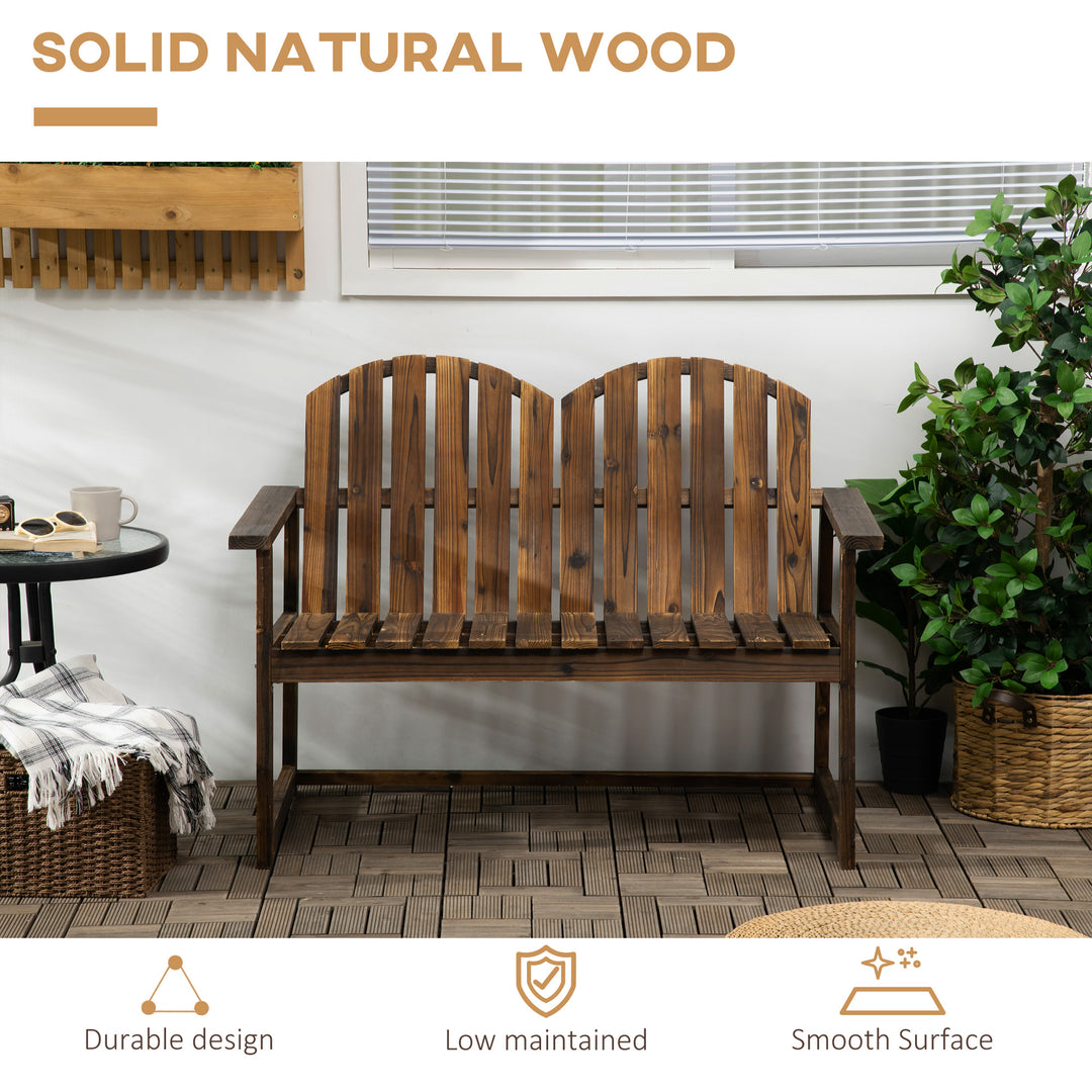 Outdoor Wooden Garden Bench, Patio Loveseat Chair with Slatted Backrest and Smooth Armrests for Two People, for Yard, Lawn, Porch, Carbonised Finish