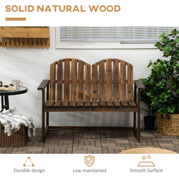 Outdoor Wooden Garden Bench, Patio Loveseat Chair with Slatted Backrest and Smooth Armrests for Two People, for Yard, Lawn, Porch, Carbonised Finish