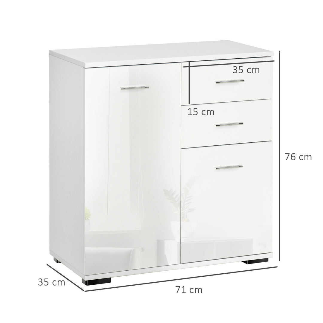 Sideboard, Modern Storage Cabinet with 2 Drawers, 2 Doors and Adjustable Shelf, Kitchen Cabinet for Living Room, Dining Room, High Gloss White