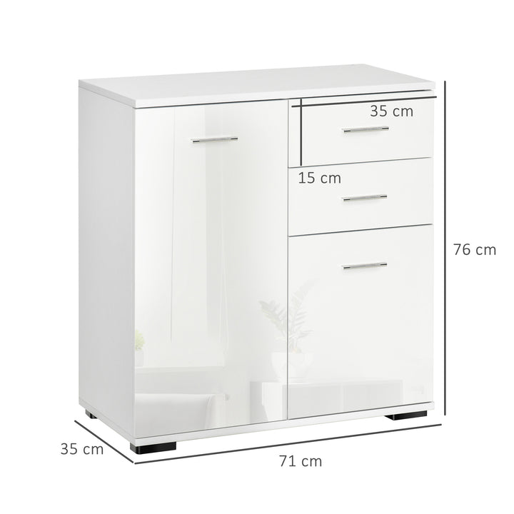 Sideboard, Modern Storage Cabinet with 2 Drawers, 2 Doors and Adjustable Shelf, Kitchen Cabinet for Living Room, Dining Room, High Gloss White