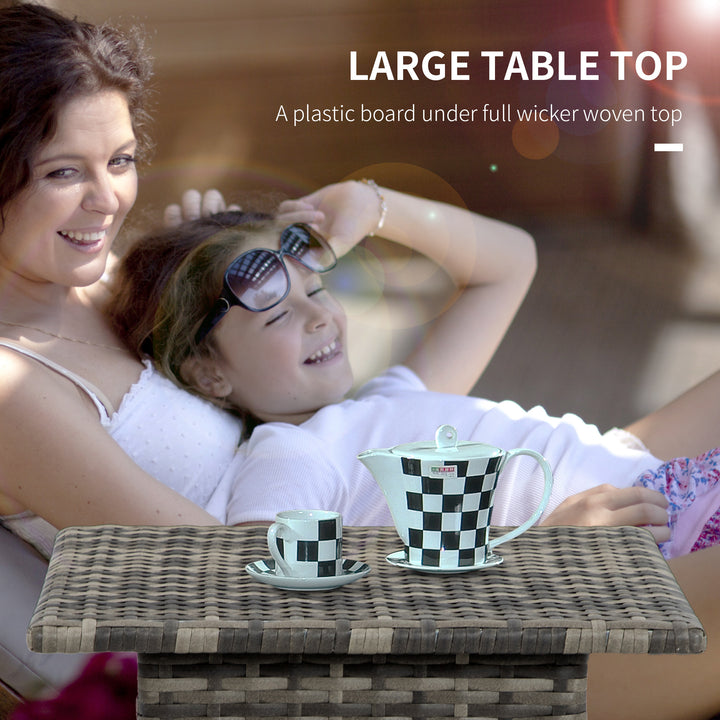 Rattan Side Table, Outdoor Coffee Table with Plastic Board Under the Full Woven Table Top for Patio, Garden, Balcony, Mixed Grey