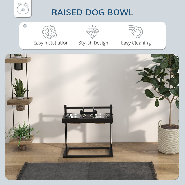 Dog Bowls with Stand, Adjustable Height Elevated Dog Bows for Small Medium Large Dogs - Black