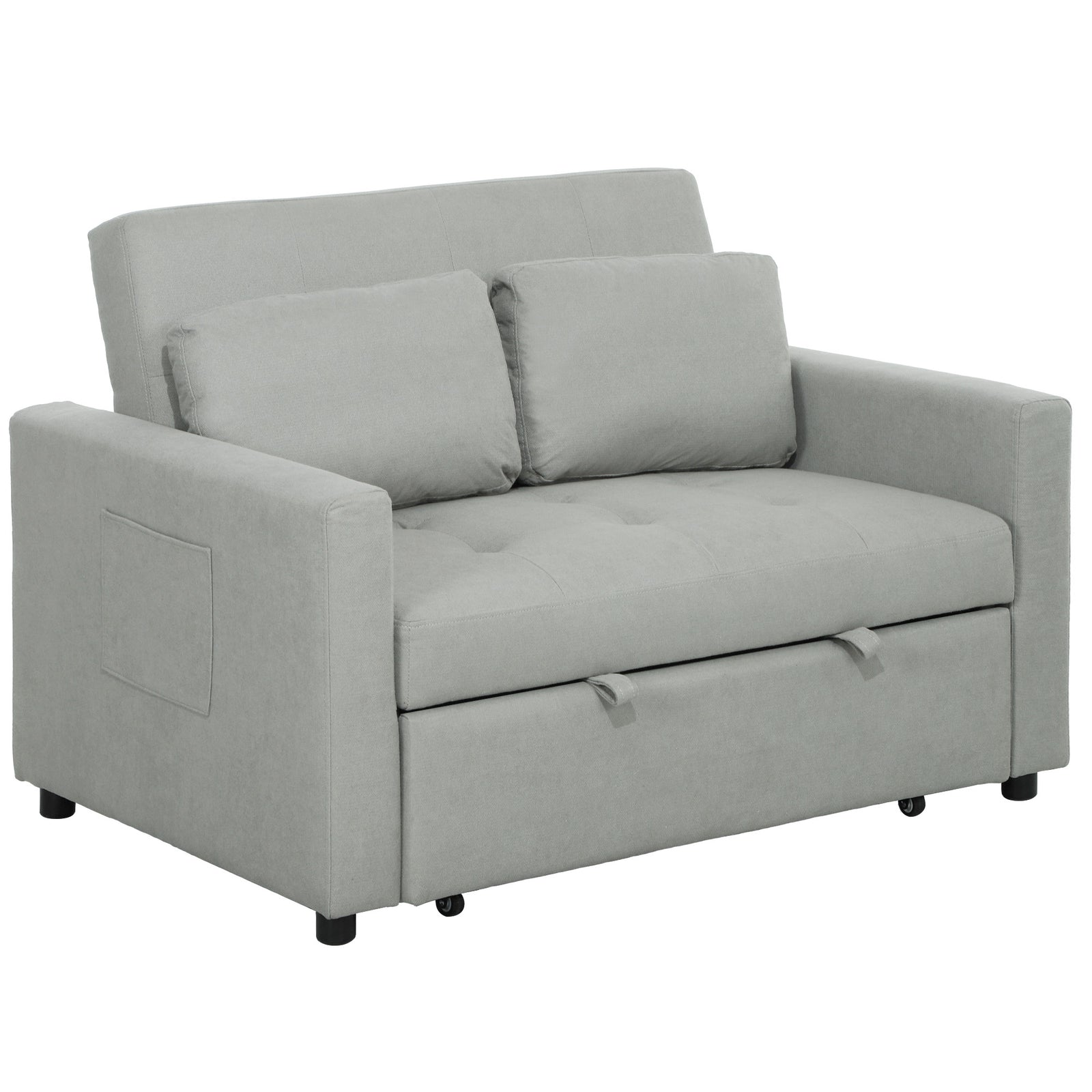 Velvet-Feel Two-Seater Sofa Bed - Light Grey