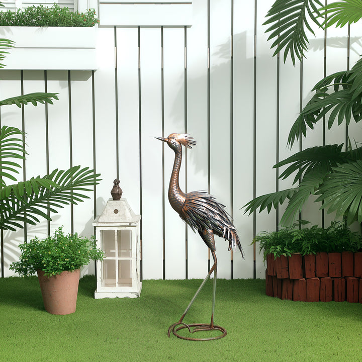 Heron Garden Statue, Standing Garden Ornament, Metal Garden Gift with Stakes for Patio Pond Landscape Decoration, Silver Tone