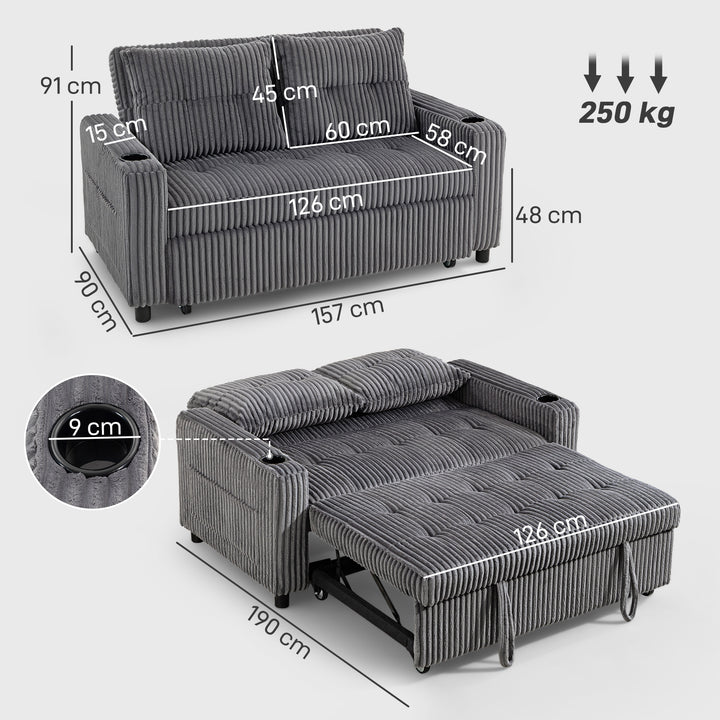 MCL 2 Seater Click Clack Sofa Bed with Pull Out Design, Corduroy Upholstery - Charcoal Grey