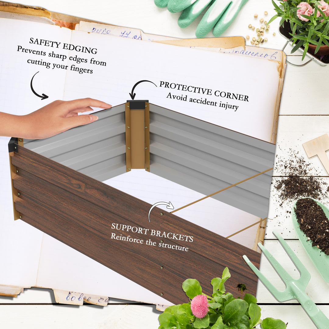 60 x 240cm Galvanised Steel Planter, with Open Bottom, Brown