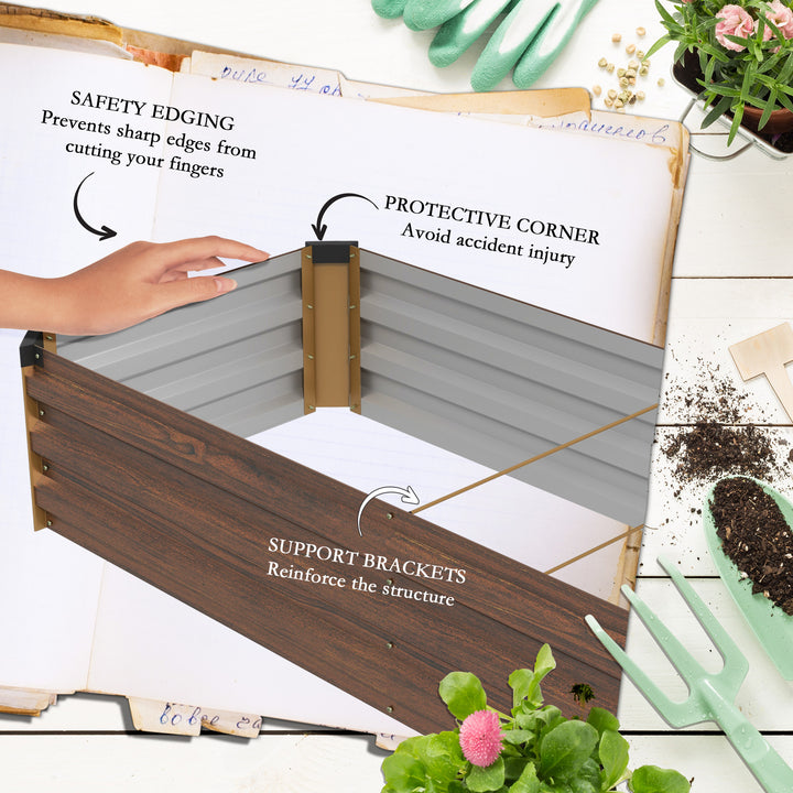 60 x 240cm Galvanised Steel Planter, with Open Bottom, Brown
