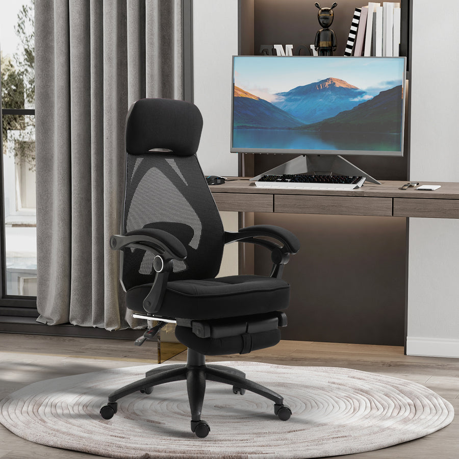Office Chair with Footrest,High Back Swivel Desk Chair with Adjustable Height and Headrest for Home Office, Black