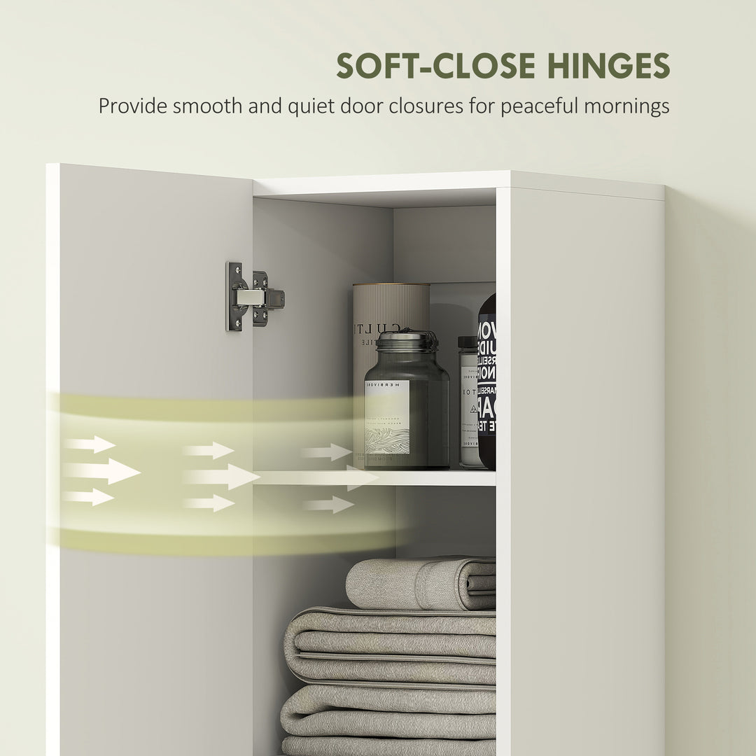 Wall Mounted Tall Bathroom Storage Cabinet with Soft-Close Hinges, Slim Bathroom Cabinet with 2 Doors, White