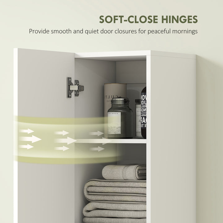Wall Mounted Tall Bathroom Storage Cabinet with Soft-Close Hinges, Slim Bathroom Cabinet with 2 Doors, White