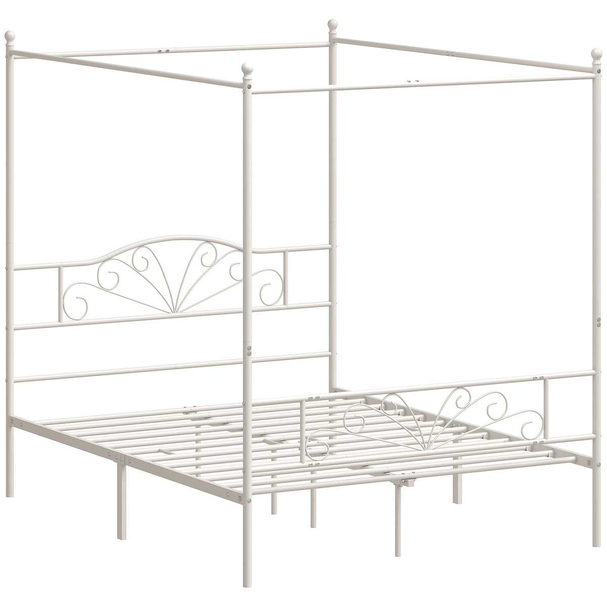 Canopy Bed Frame King Size, Metal Platform Bed Frame with Headboard - White