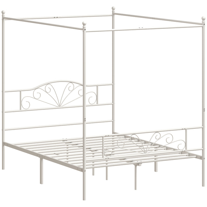 Canopy Bed Frame King Size, Metal Platform Bed Frame with Headboard - White