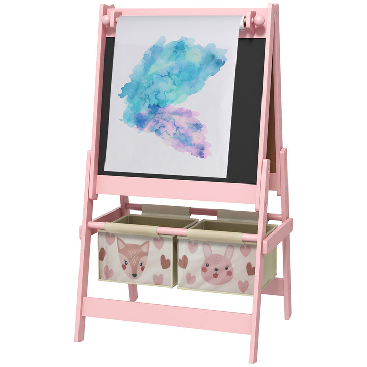 AIYAPLAY Three-In-One Kids Easel with Paper Roll, Art Easel, with Storage - Pink | Aosom UK