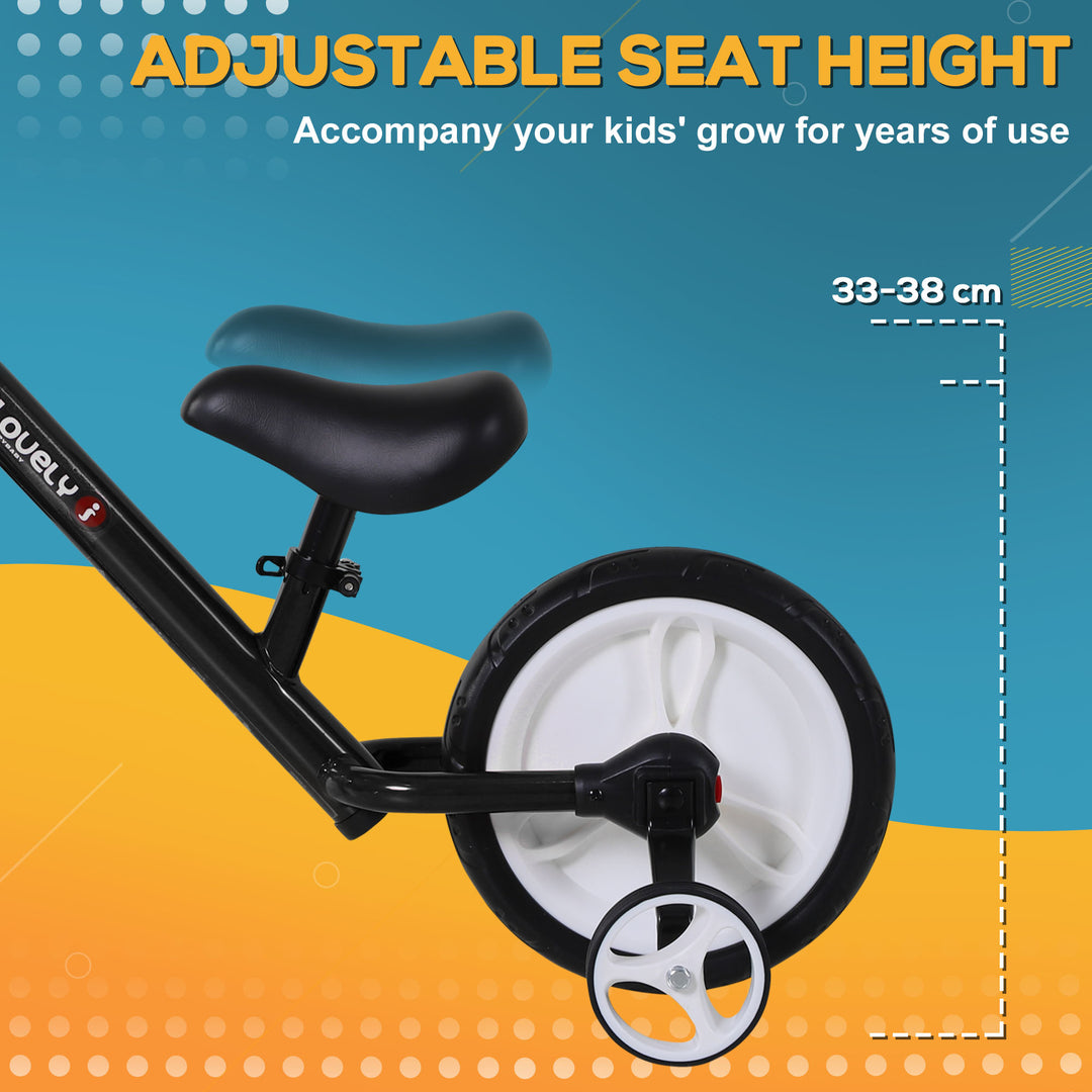 11 Inch Kids Balance Bike Training Pedal Bicycle W/ Removable Stabilizers EVA Tyres Adjustable Seat Height 2 to 5 Years Gift for Boys Girls Black