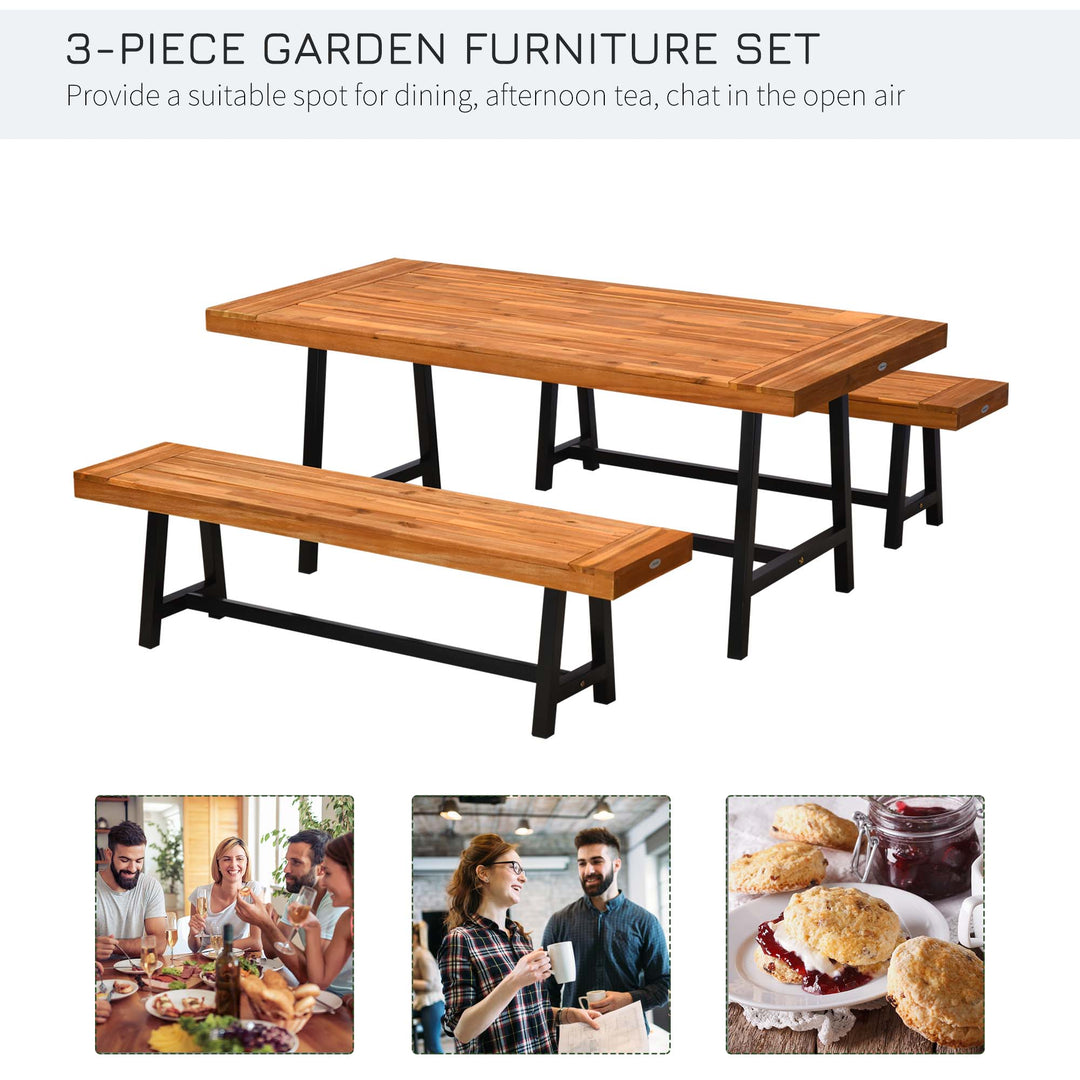 Garden 3 Pieces Acacia Wood Picnic Table and 2 Benches Set Dining Trestle Beer Table Patio Outdoor Indoor Furniture