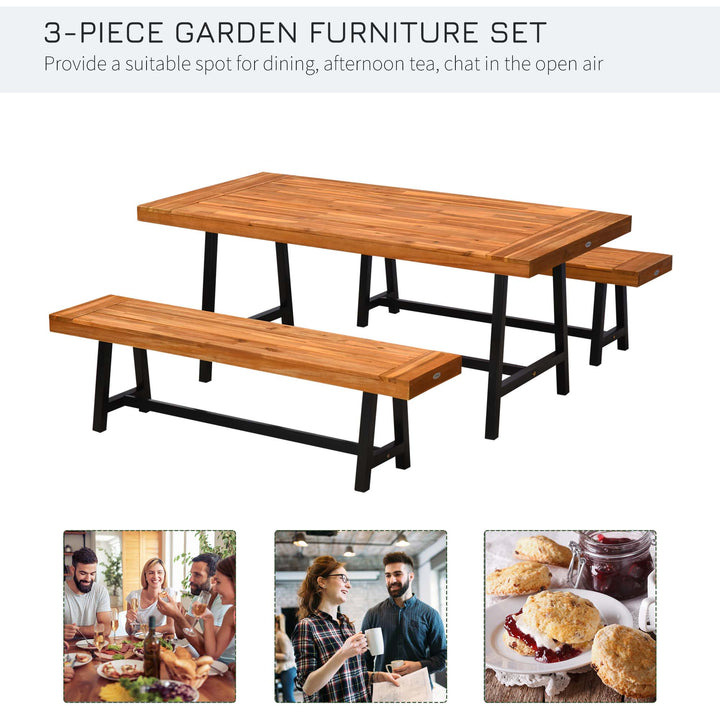 Garden 3 Pieces Acacia Wood Picnic Table and 2 Benches Set Dining Trestle Beer Table Patio Outdoor Indoor Furniture