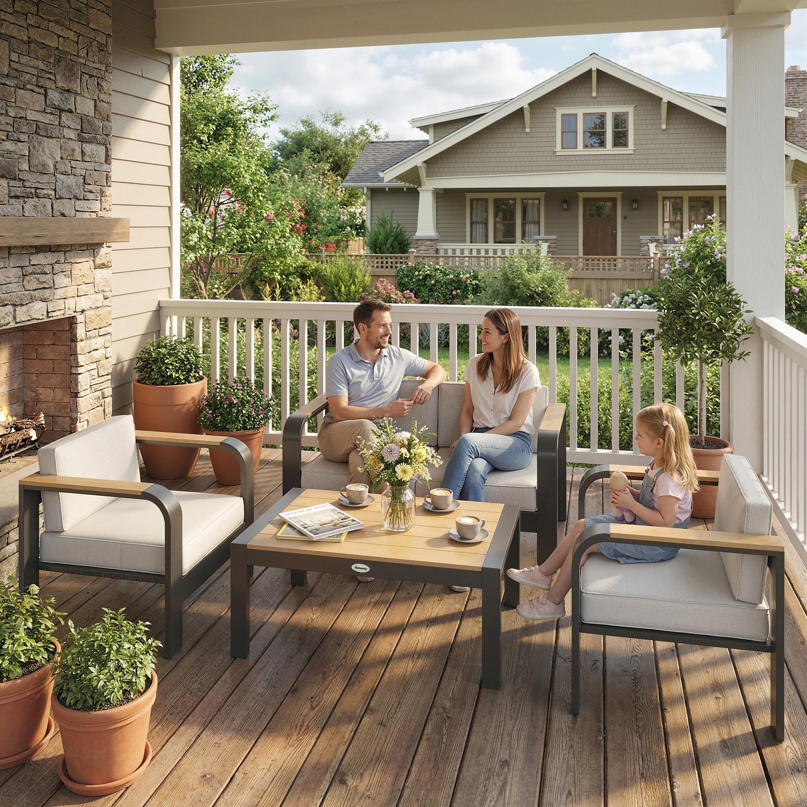 4 Seater Aluminium Garden Furniture Set with Olefin Cushions, Garden S