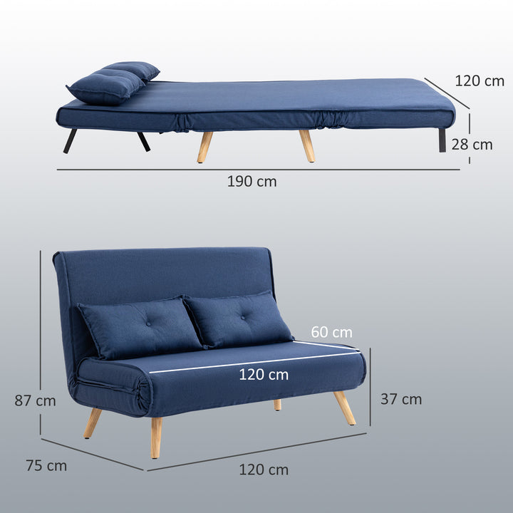Two-Seater Linen-Look Sofa Bed - Dark Blue